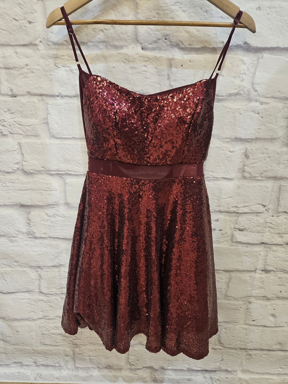BURGUNDY Sequin A-Line Spaghetti Strap Dress